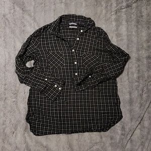 Black Plaid Blouse with Buttons